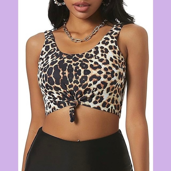 NEW Zaful Leopard Print Scoop Neck Knotted Tankini Top - Picture 2 of 16